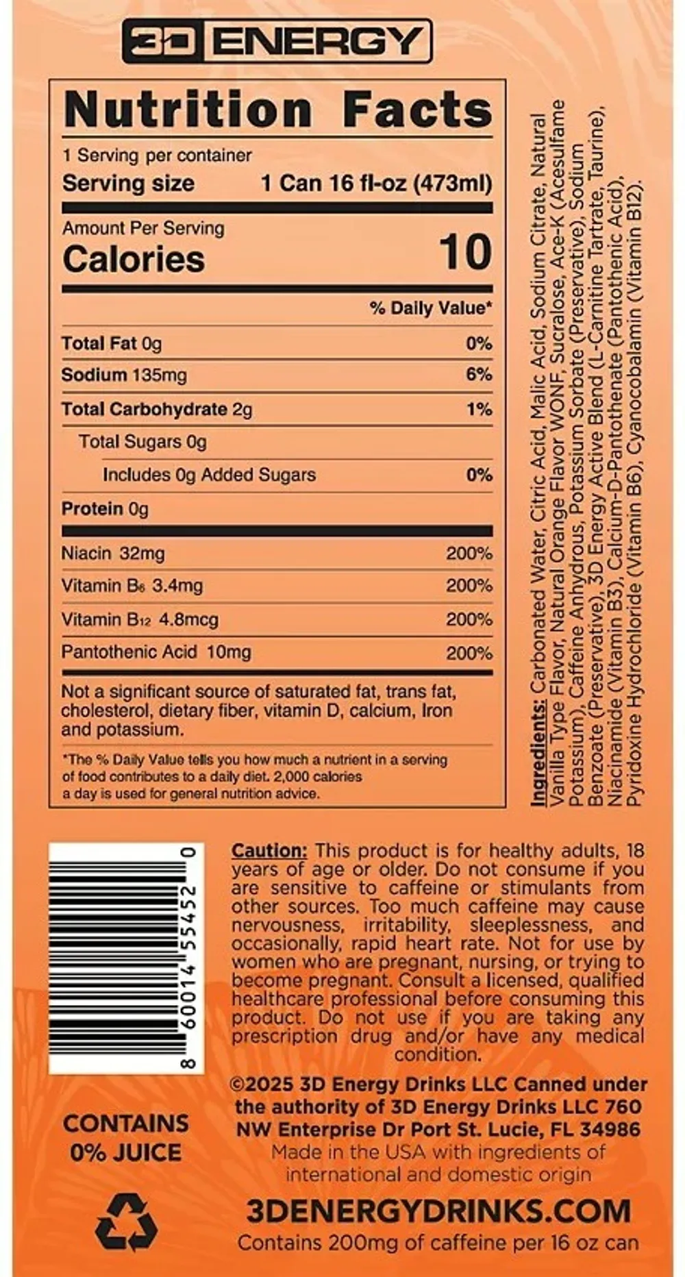 3D Energy Drink Orange Cream Sulek Edition Label