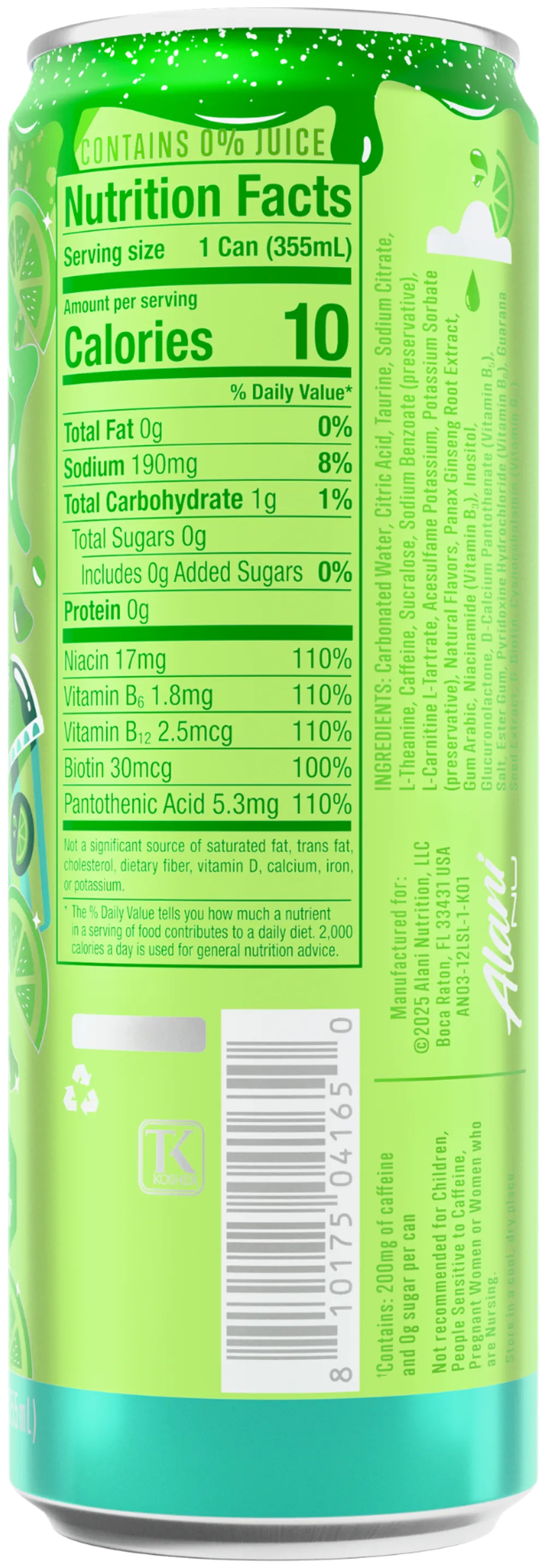 Alani Nu Energy Drink Lime Slush Label