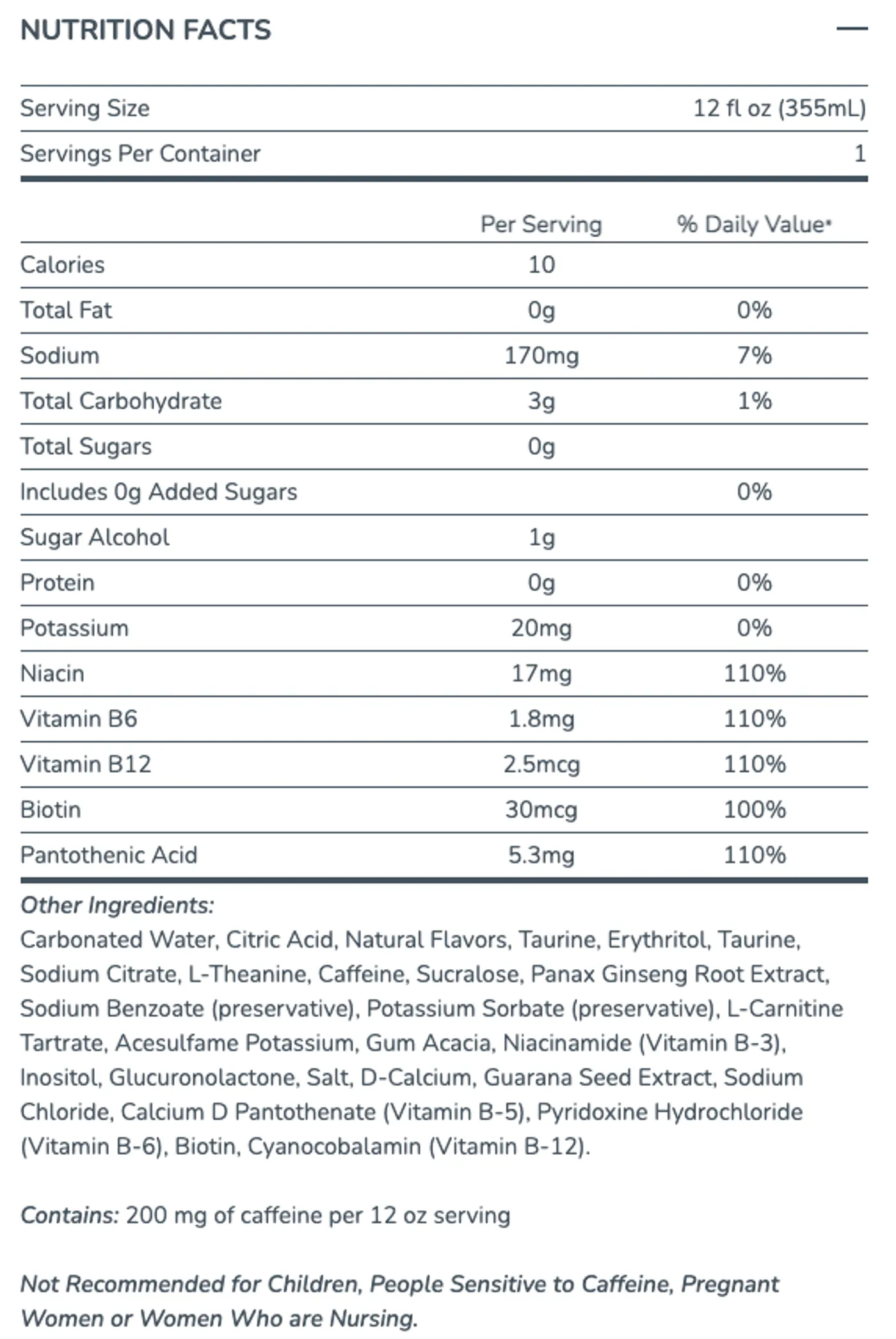 Alani Nu Purple Cotton Candy nutrition facts and ingredients panel