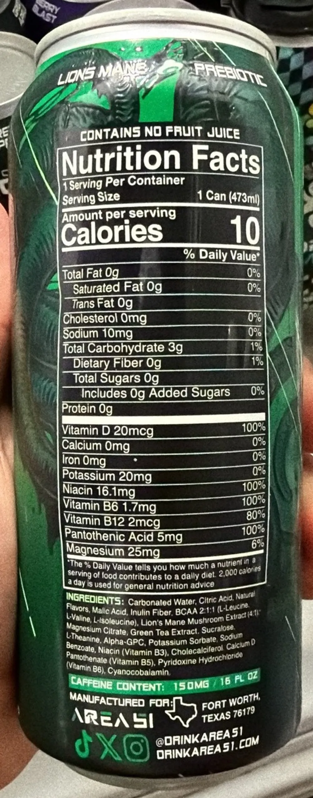 area 51 energy nutrition ingredients