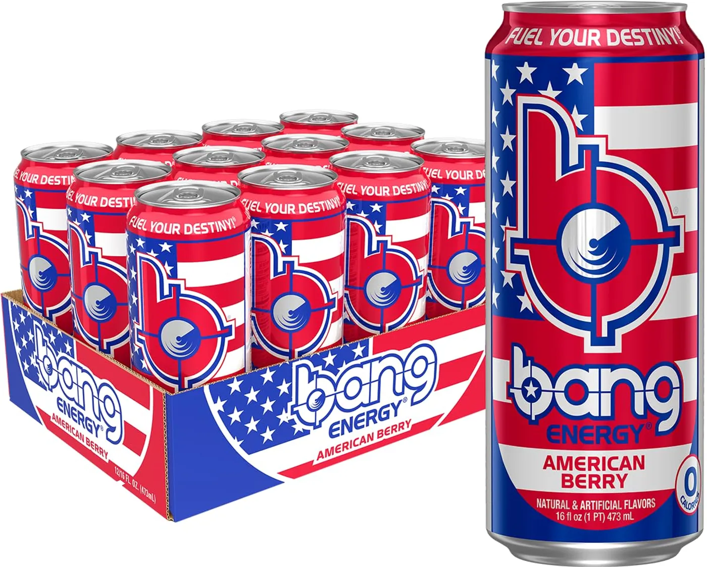 Bang Energy American Berry cans on display