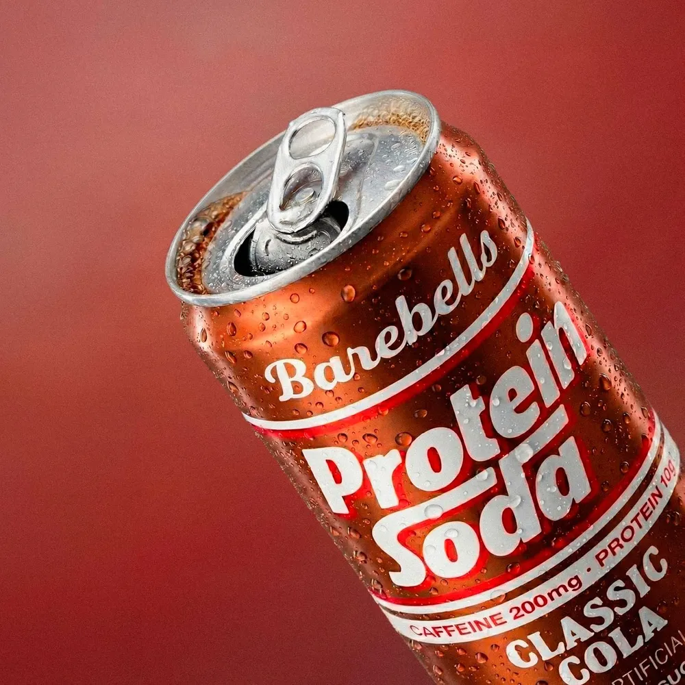Barebells Protein Soda Classic Cola single can studio shot