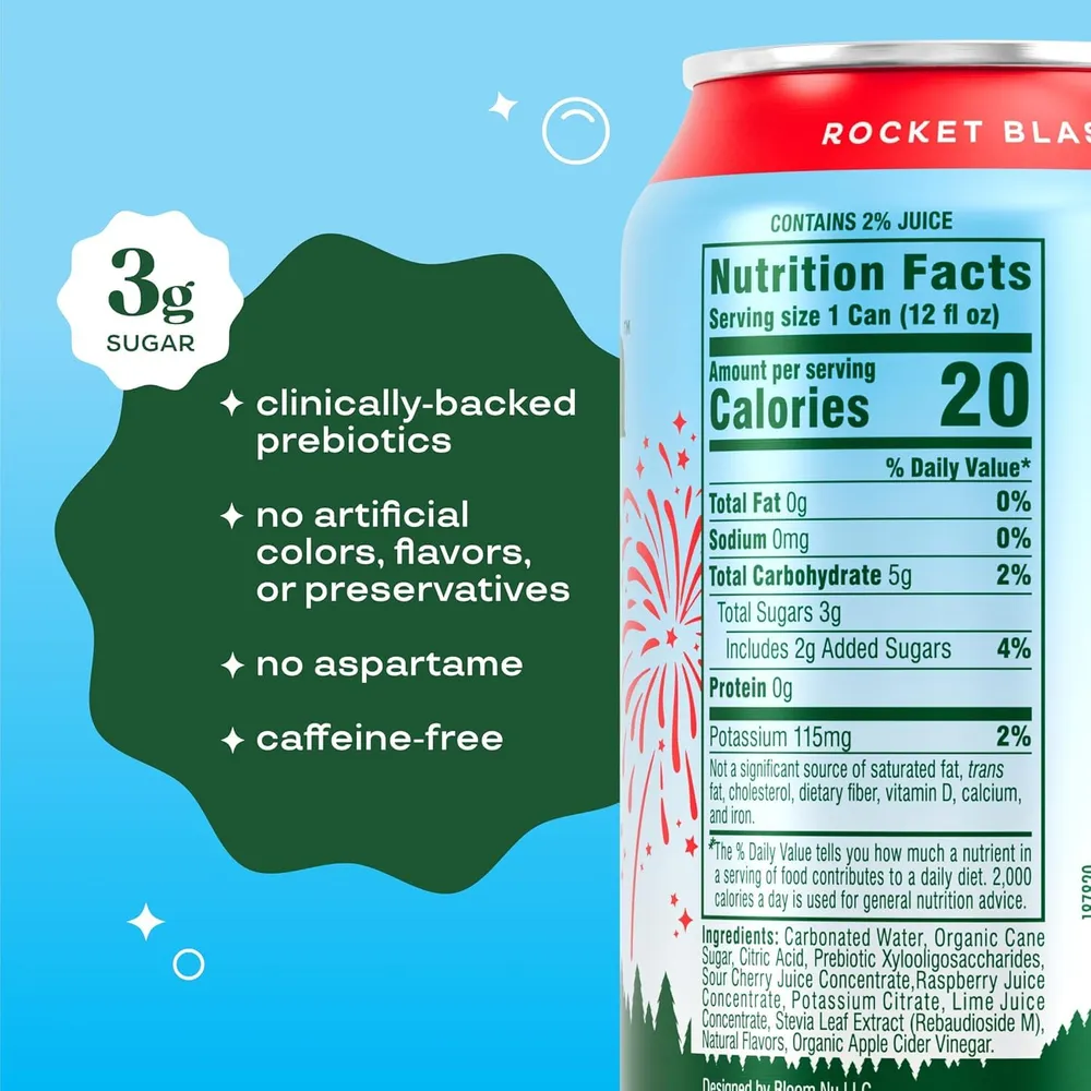 Bloom Pop Rocket Blast benefits and ingredient label