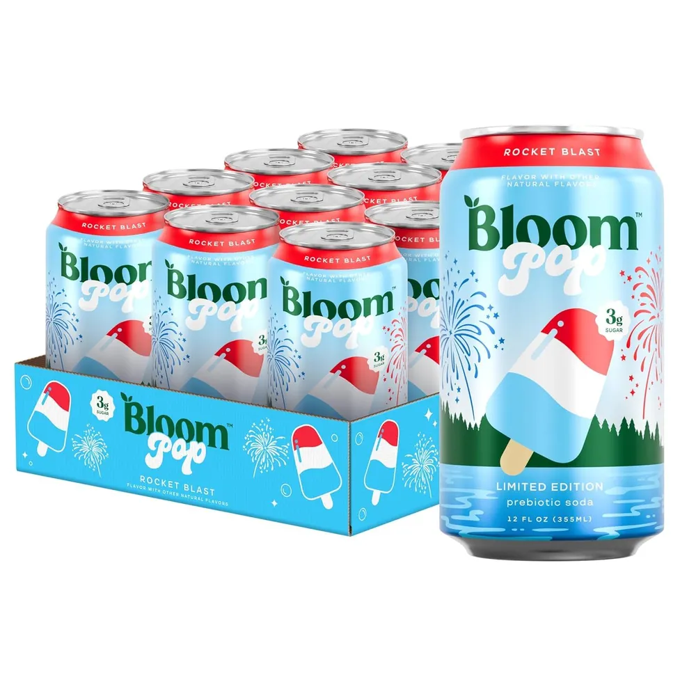 Bloom Pop Rocket Blast cans and case