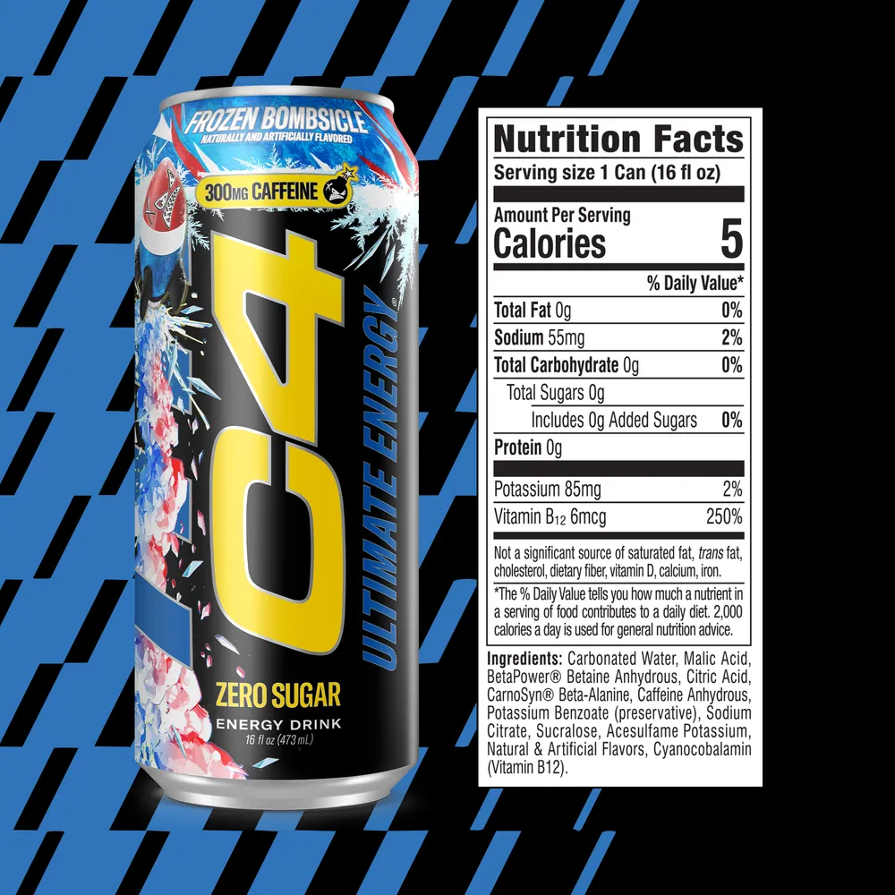 C4 Ultimate Energy can with label detail