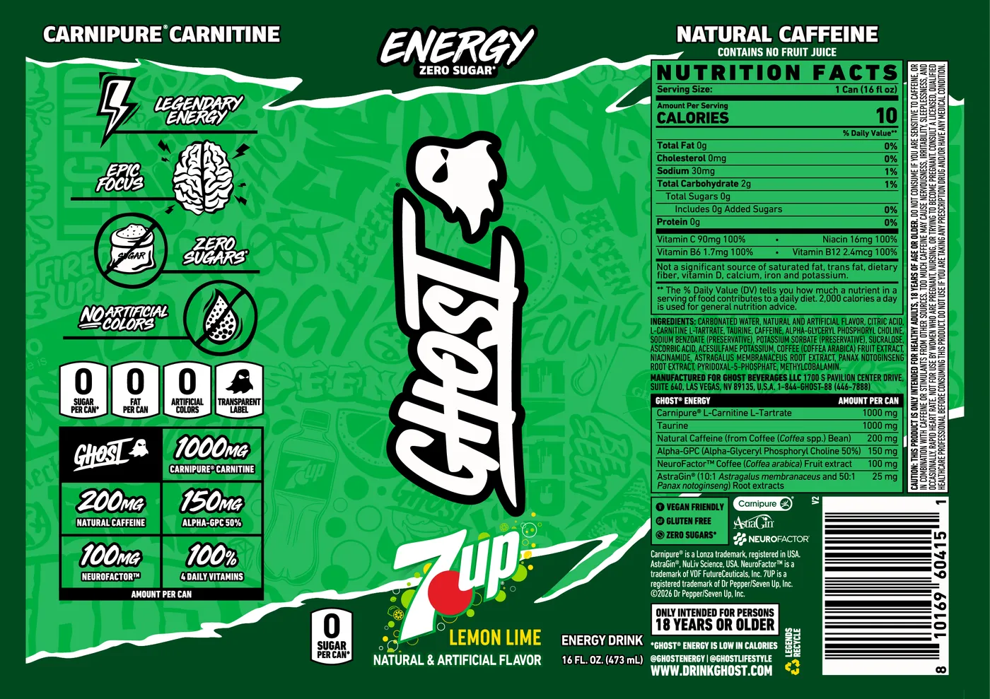 Ghost Energy Drink 7up Lemon Lime Label