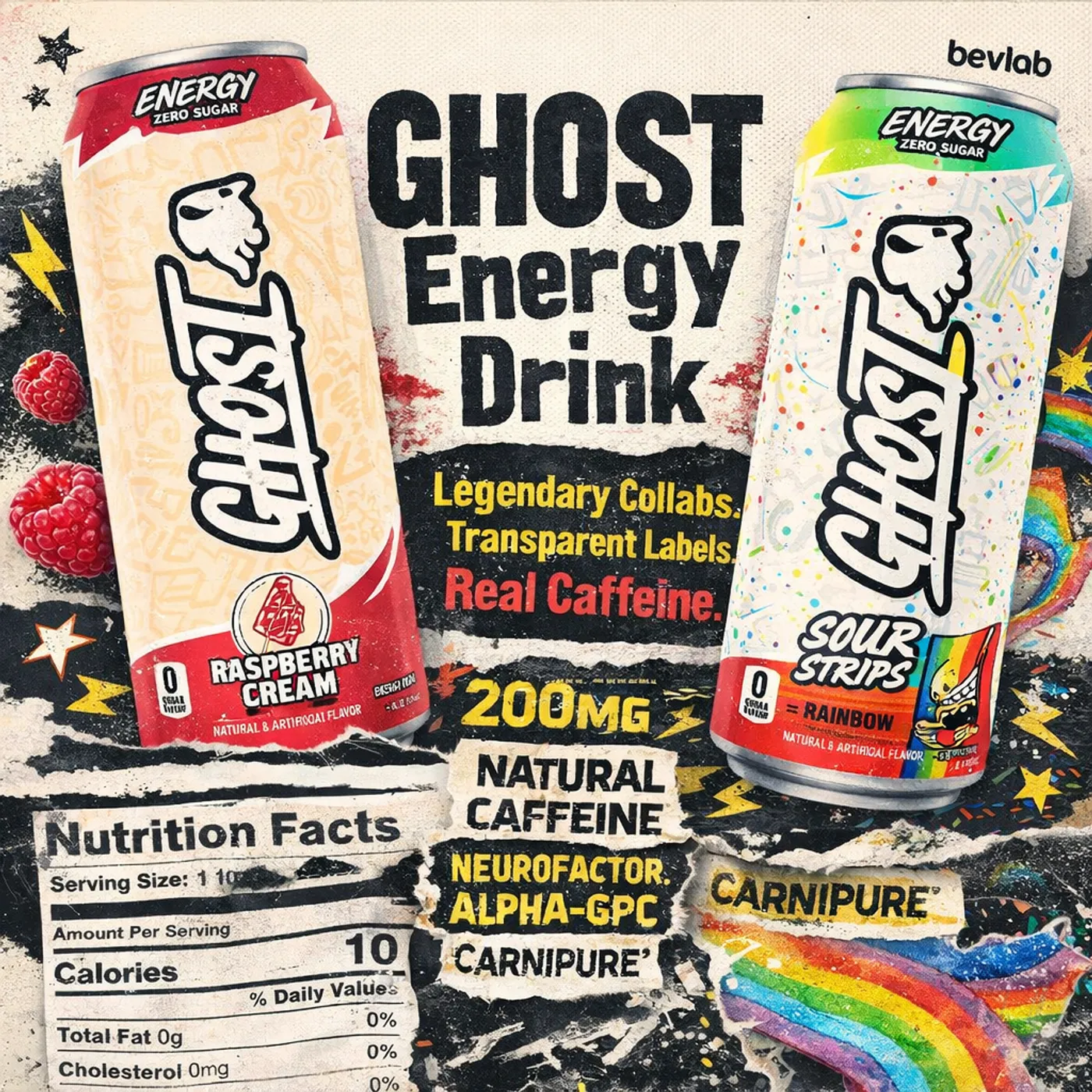 GHOST Energy drink cans lineup