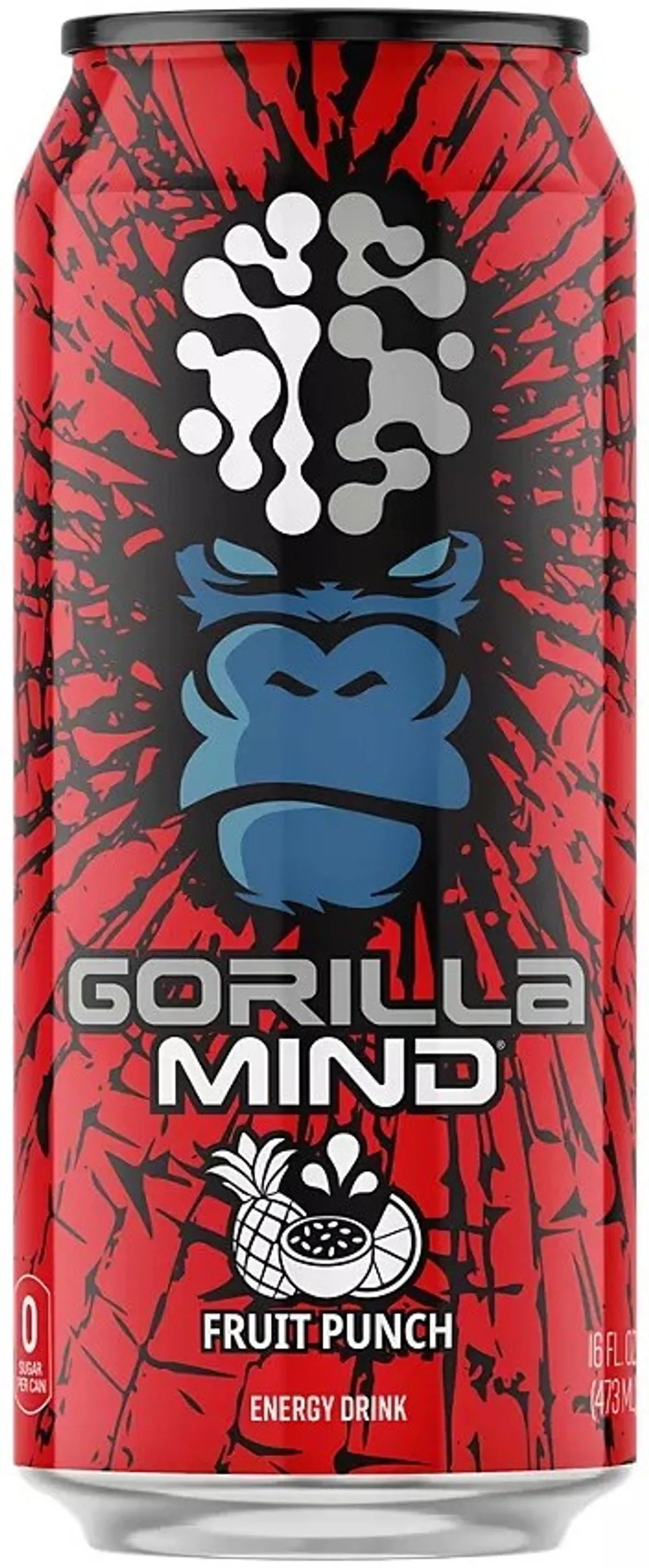 Gorilla Mind Energy Drink Fruit Punch single can side view