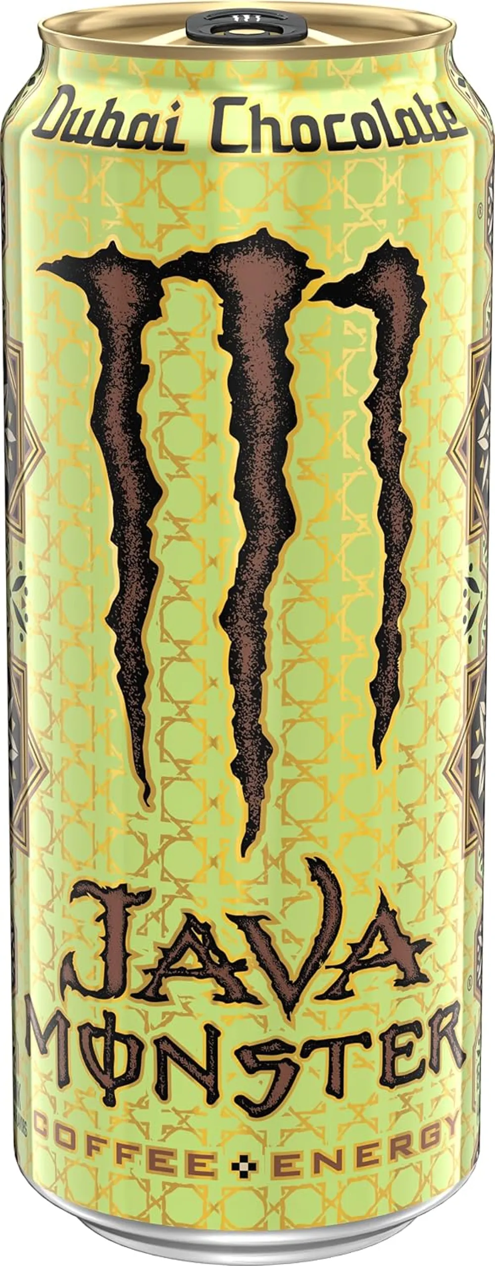 Java Monster Dubai Chocolate can, side view