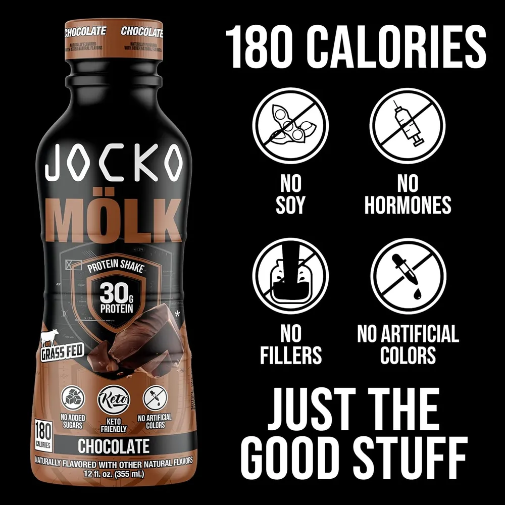 Jocko MOLK protein shake highlighting clean, minimal ingredient list