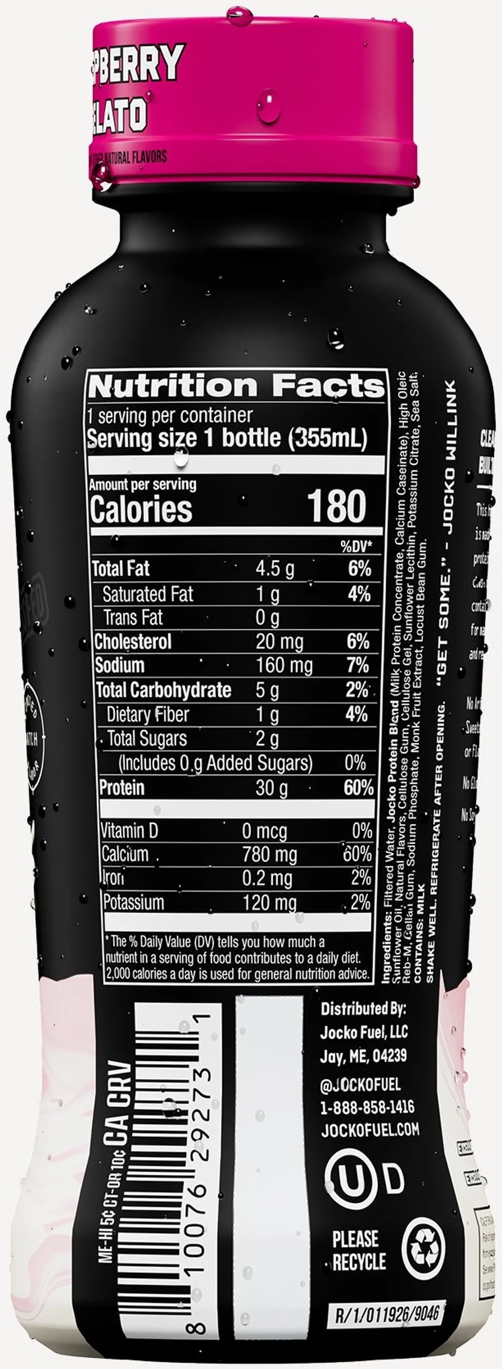 Jocko MOLK Raspberry Gelato label showing protein blend details