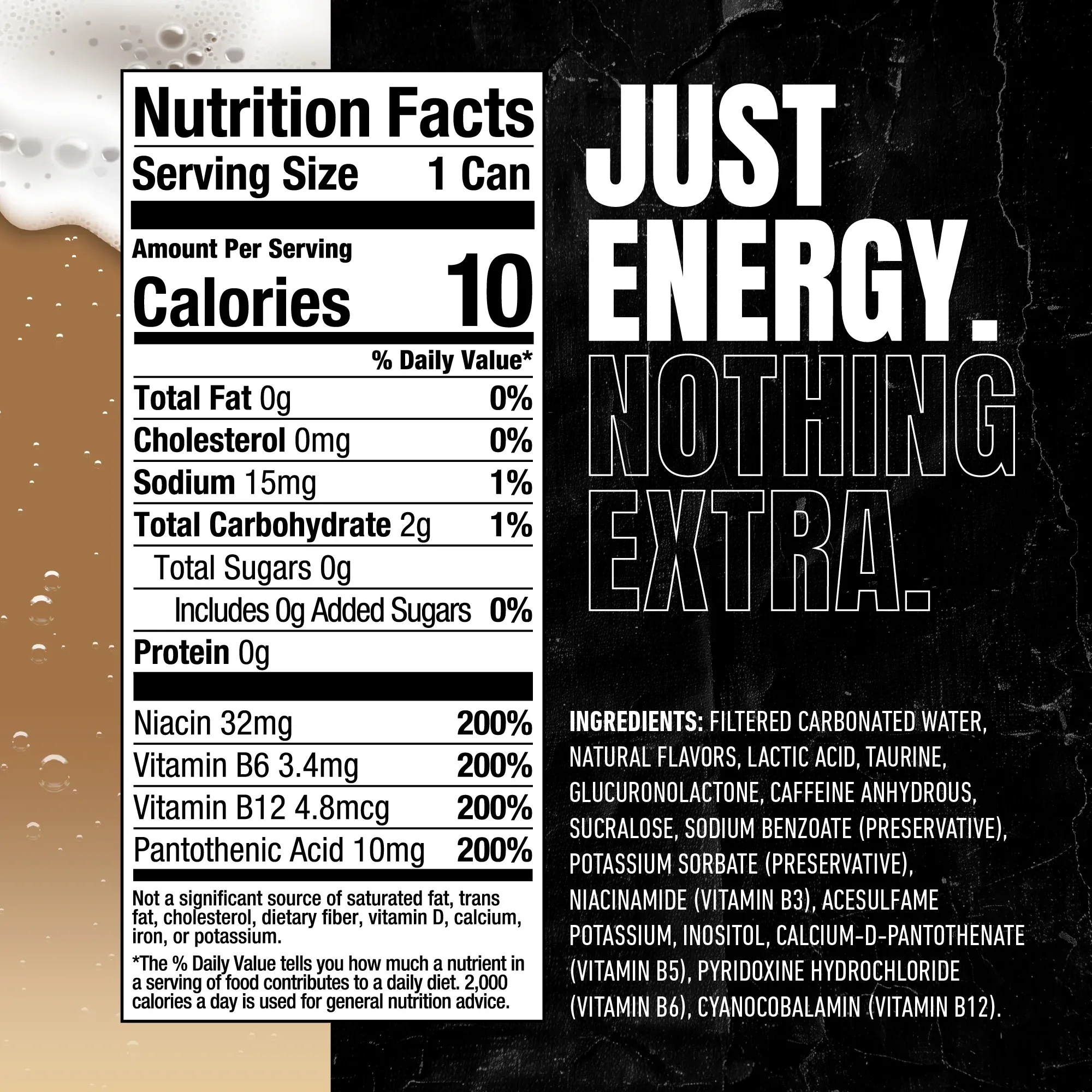 JSTWRK Energy Cream Soda can and nutrition label