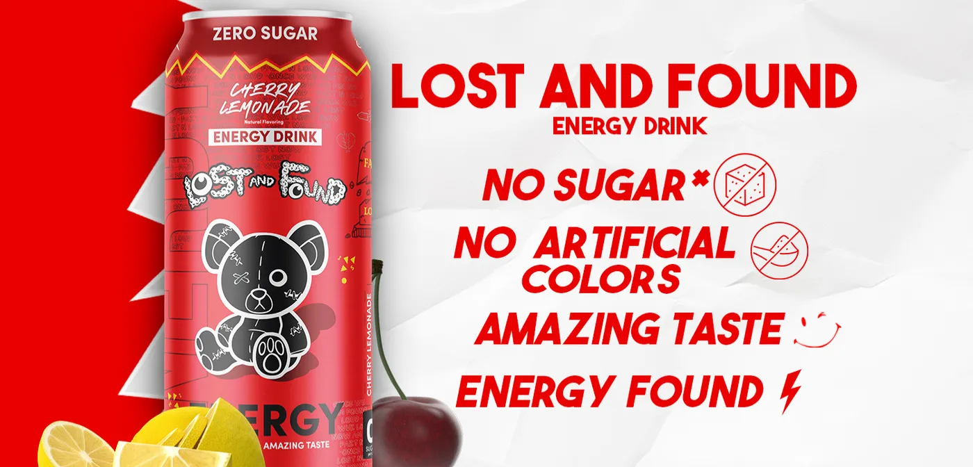 Lost and Found Energy Drink no artificial colors banner
