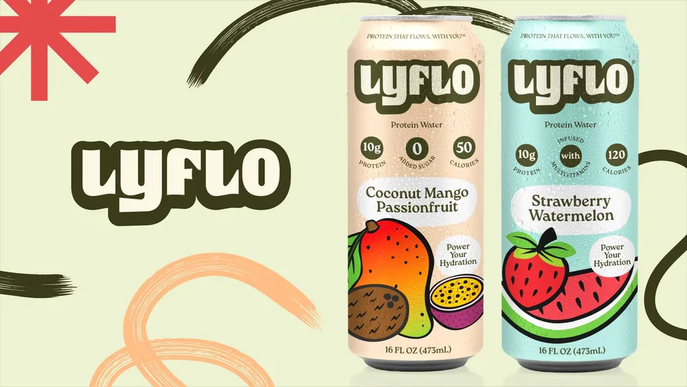 Lyflo Protein Water cans in Strawberry Watermelon and Coconut Mango Passionfruit