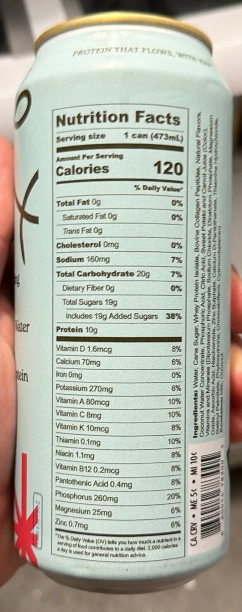Strawberry Watermelon Lyflo Protein Water nutrition label