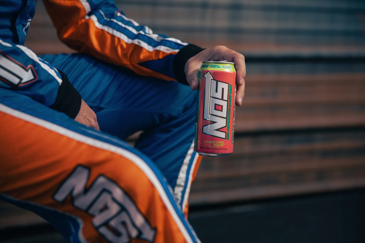 NOS Grand Prix Guava cans arranged for the product launch