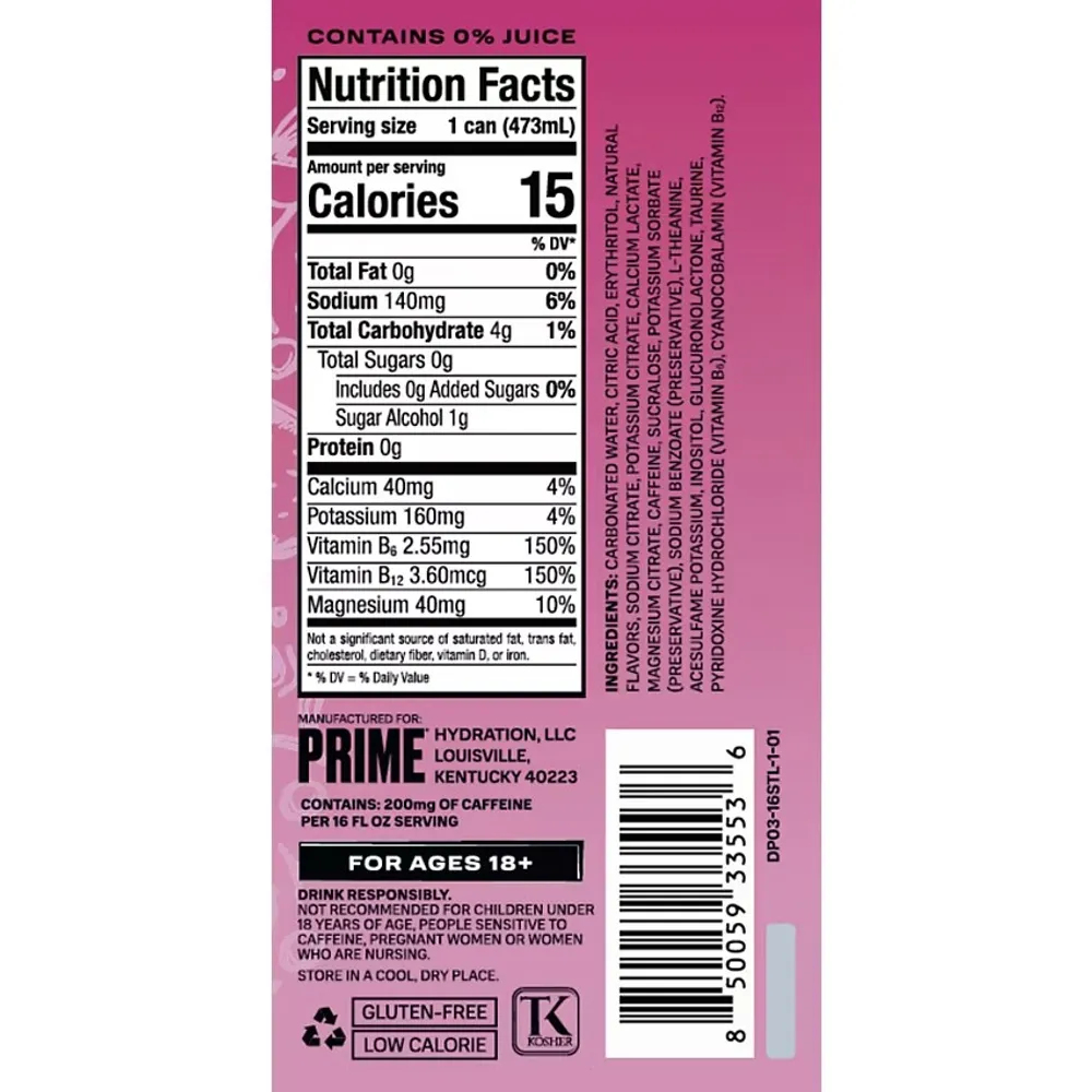 Prime Energy Drink Strawberry Lemonade Label