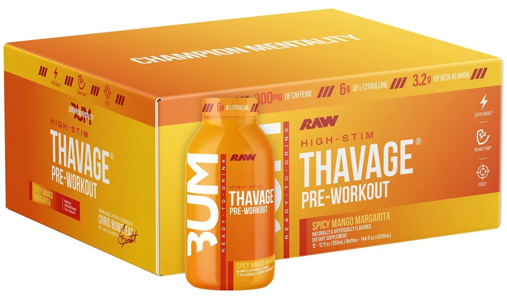 Raw Nutrition Thavage Rtd Pre Workout Spicy Mango Margarita Case