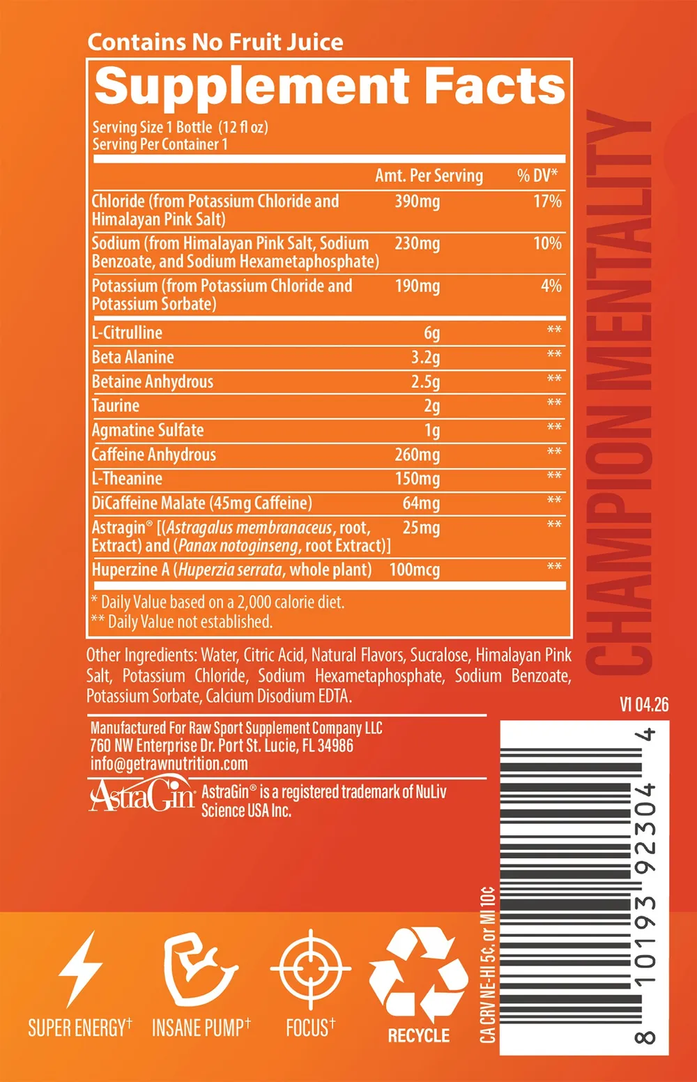 Raw Nutrition Thavage Rtd Pre Workout Spicy Mango Margarita Ingredients