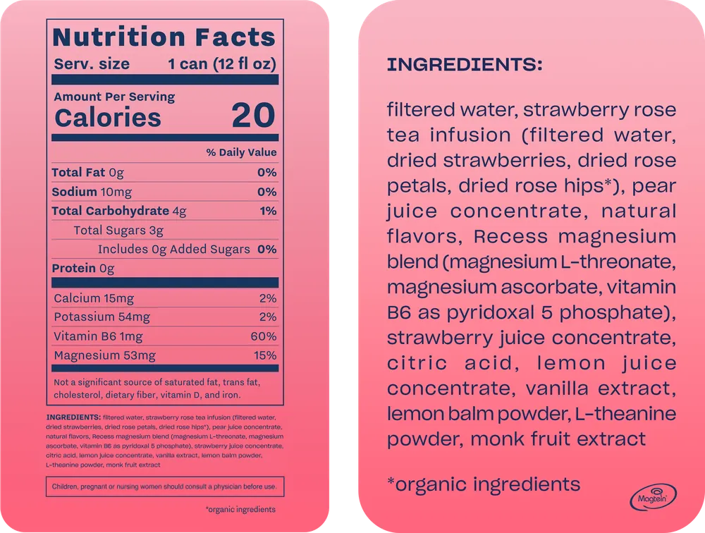 Recess Mood Nutrition Facts and ingredients label