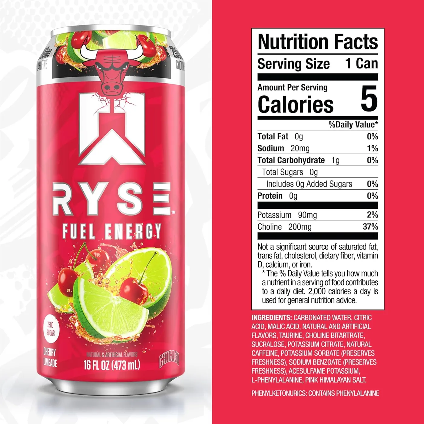Ryse Energy Drink Chicago Bulls Cherry Limeade Ingredients