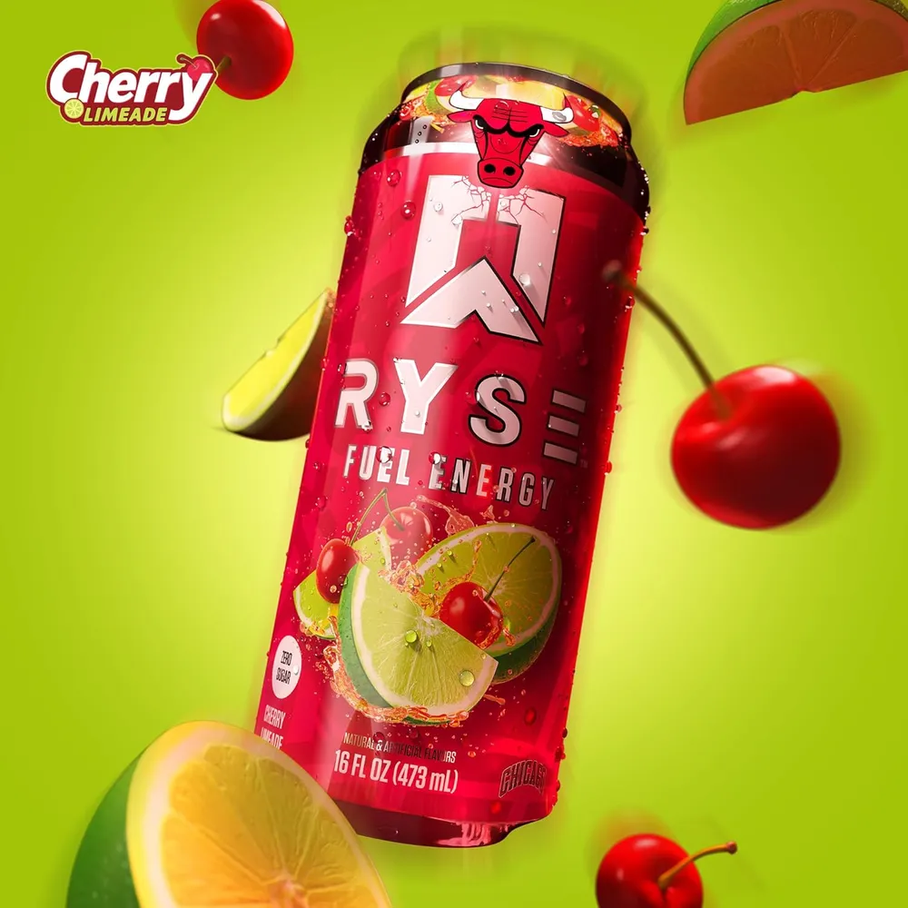 RYSE Fuel Energy Drink Chicago Bulls Cherry Limeade can