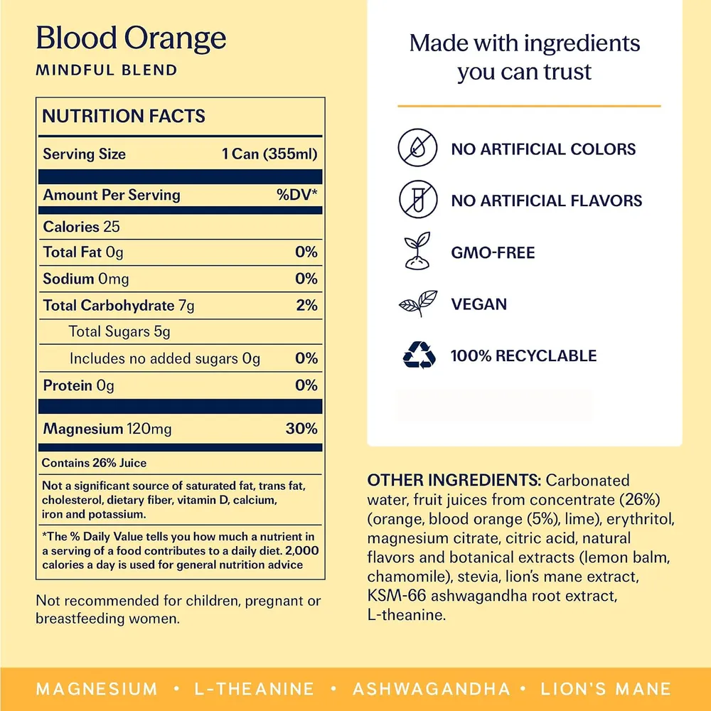 TRIP Mindful Blend Blood Orange Nutrition Facts panel and ingredient list