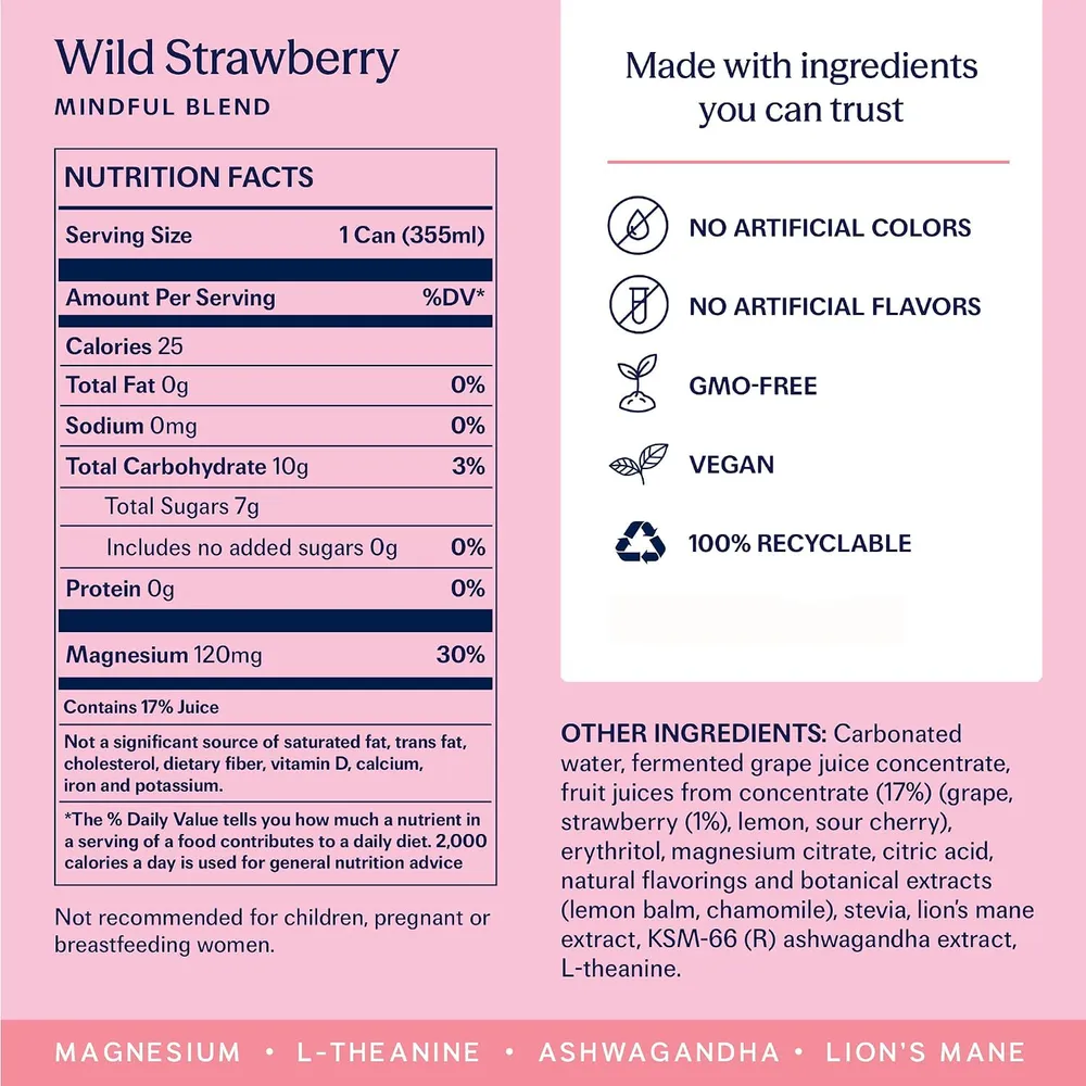 TRIP Mindful Blend Wild Strawberry Nutrition Facts panel and ingredient list