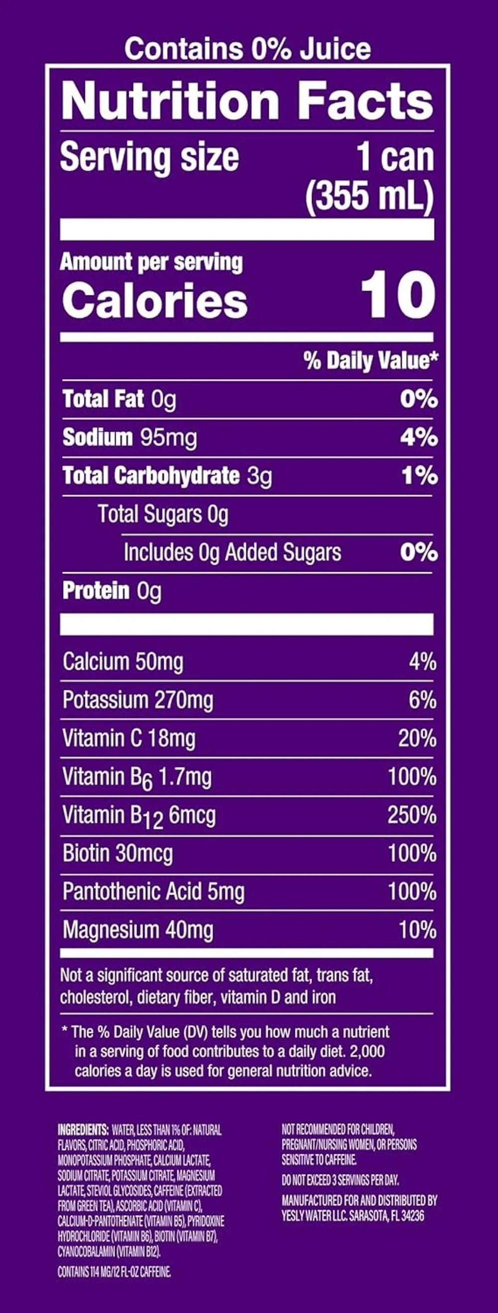 Yesly Energy Mixed Berry graphic with friends gathered around an open vehicle outdoors on the left and the purple Mixed Berry Nutrition Facts panel on the right